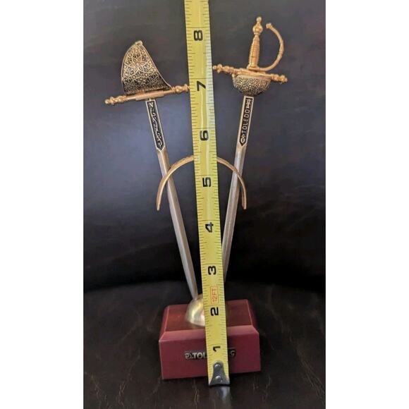 Vintage TOLEDO Spanish Damascene 2 Small Sword Cocktail Picks with Stand - Picture 11 of 11